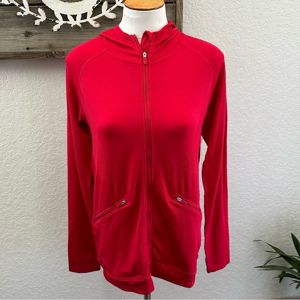 Lululemon Ventilate jacket red full‎ zip attached hood ladies 10 NWT
